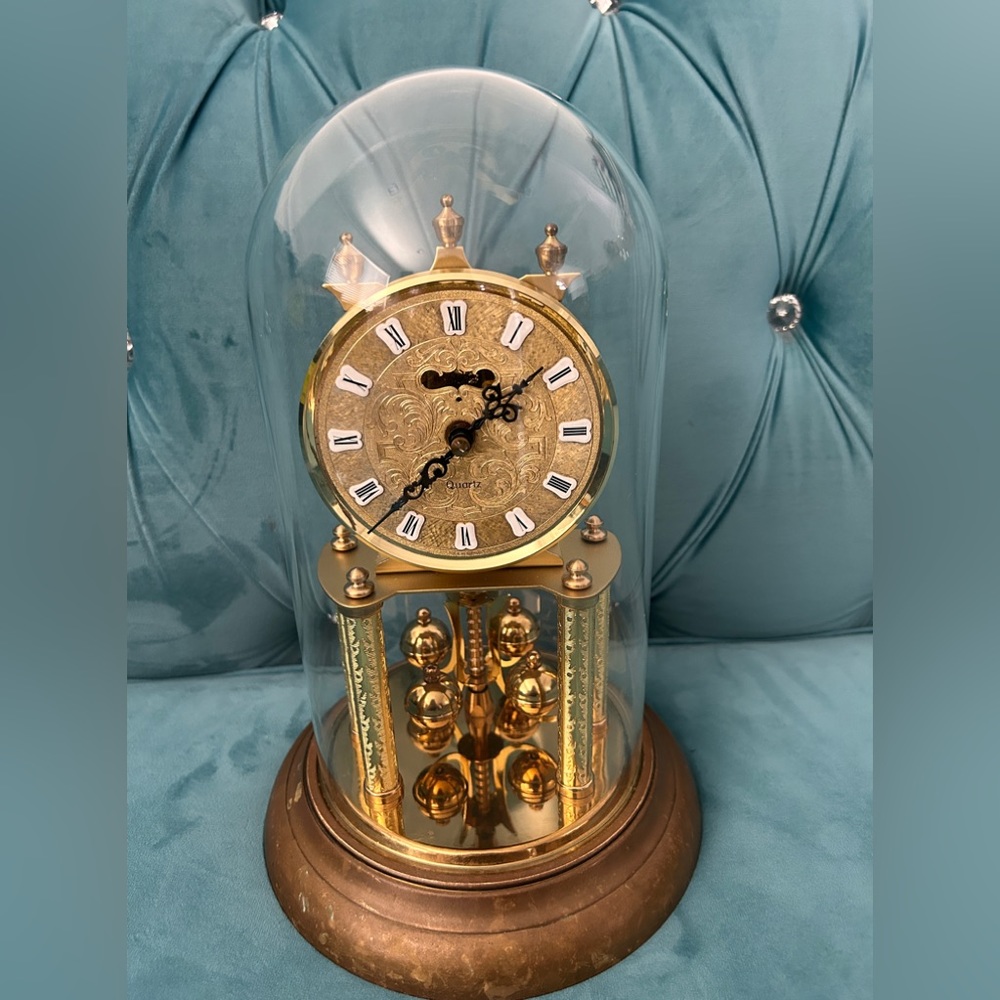 Vintage SCHATZ Germany Brass & Glass Dome 400 Day German Anniversary Shelf Clock